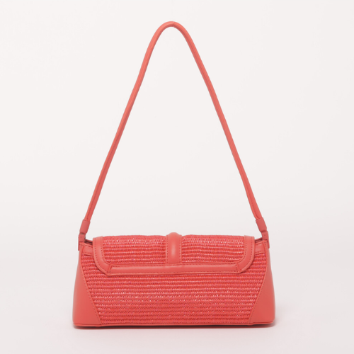 BORSA A SPALLA IN RAFIA - CORALLO