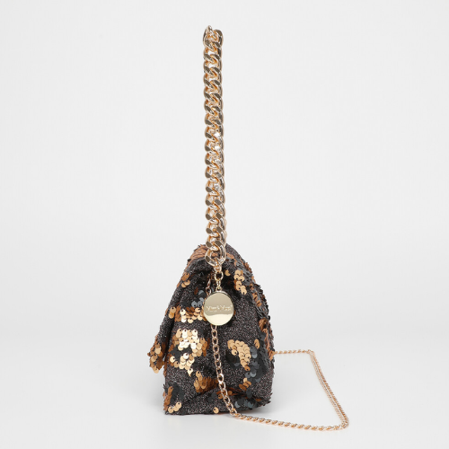 BORSA A MANO CON CATENA E PAILLETTES ORO