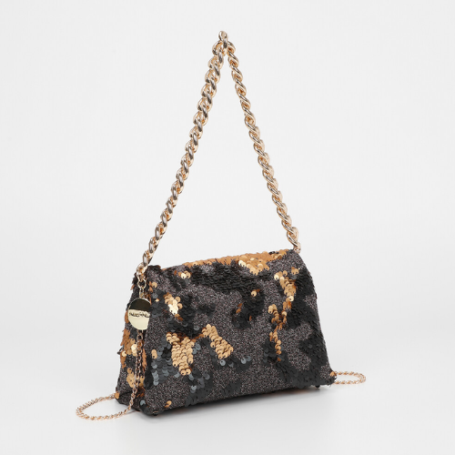 BORSA A MANO CON CATENA E PAILLETTES ORO