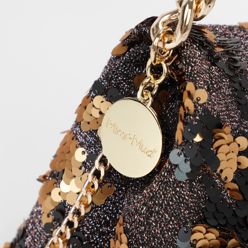 BORSA A MANO CON CATENA E PAILLETTES ORO