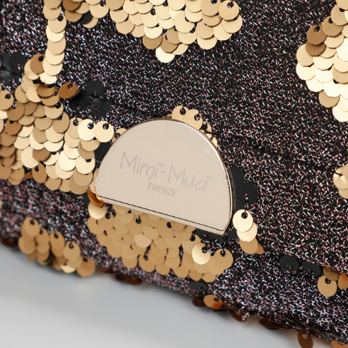 BORSA A MANO CON CATENA E PAILLETTES ORO