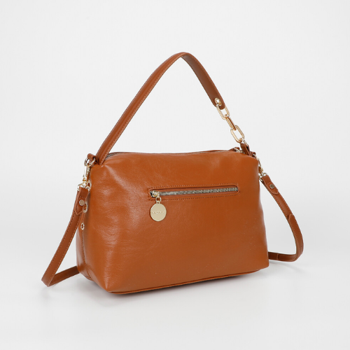 BORSA A SPALLA CON DETTAGLIO OCCHIELLI CUOIO