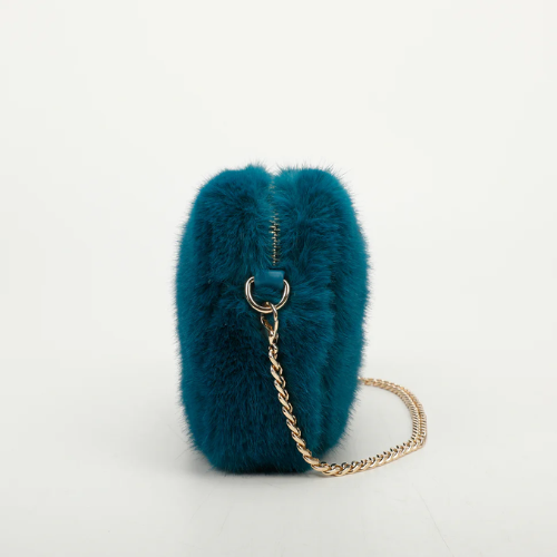 BORSA A TRACOLLA PICCOLA EFFETTO PELLICCIA  BLU OTTANIO