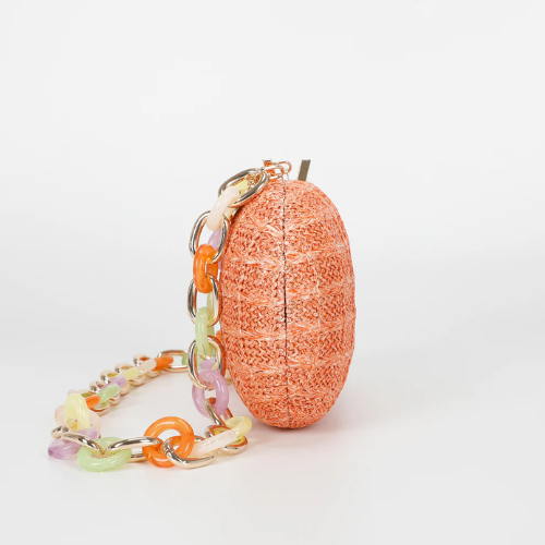 BORSA CLUTCH PAGLIA CON CATENA COLORATA ARANCIO 