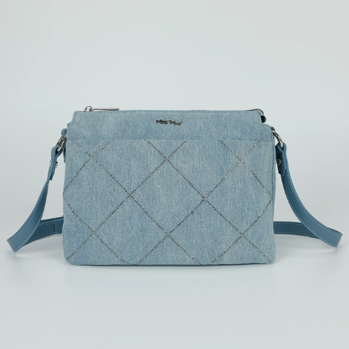 BORSA A BUSTA IN JEANS CON STRASS BLU MEDIO 