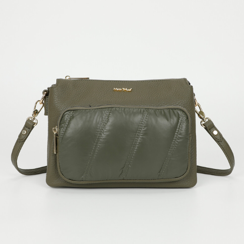 BORSA A TRACOLLA CON DETTAGLIO IN PIUMINO VERDE MILITARE 