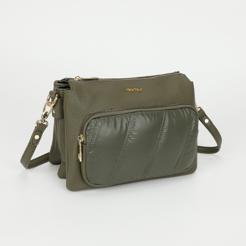 BORSA A TRACOLLA CON DETTAGLIO IN PIUMINO VERDE MILITARE 