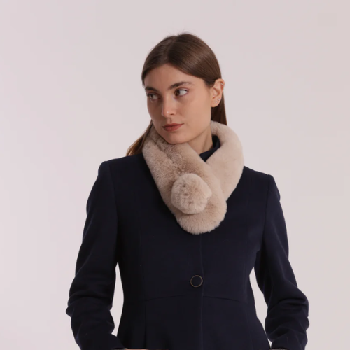 GIROCOLLO EFFETTO PELLICCIA CON PON PON BEIGE