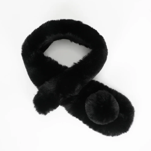 GIROCOLLO EFFETTO PELLICCIA CON PON PON NERO