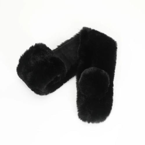 GIROCOLLO EFFETTO PELLICCIA CON PON PON NERO