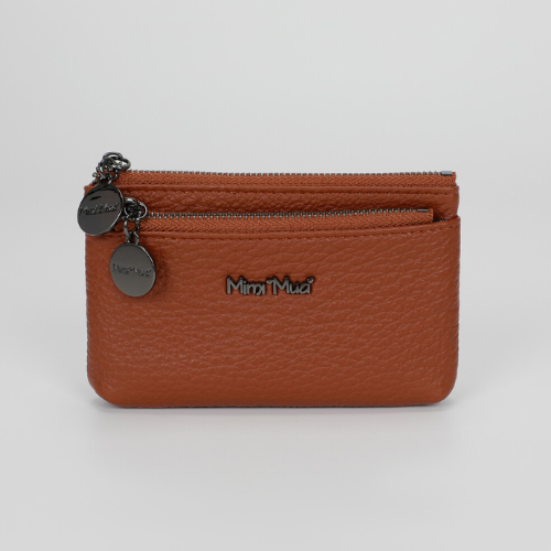 PORTAMONETE IN PELLE CON ZIP CUOIO