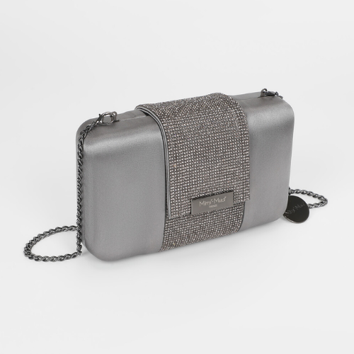 BORSA CLUTCH CON STRISCIA DI STRASS ARGENTO
