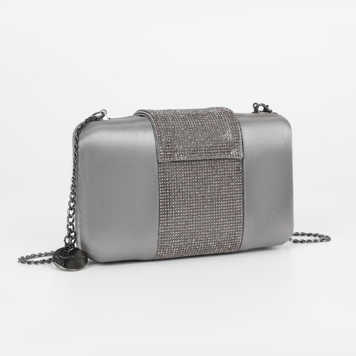 BORSA CLUTCH CON STRISCIA DI STRASS ARGENTO