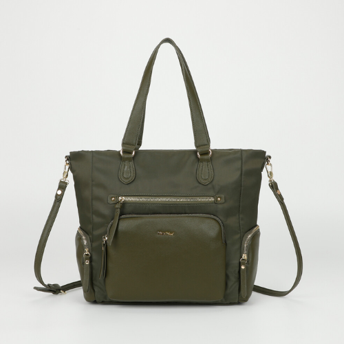 BORSA A SACCA IN NYLON CON DETTAGLI IN PU VERDE MILITARE
