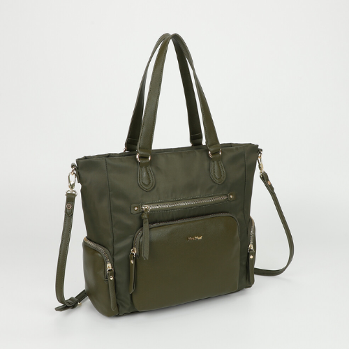BORSA A SACCA IN NYLON CON DETTAGLI IN PU VERDE MILITARE