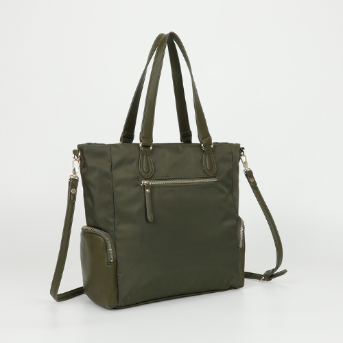 BORSA A SACCA IN NYLON CON DETTAGLI IN PU VERDE MILITARE