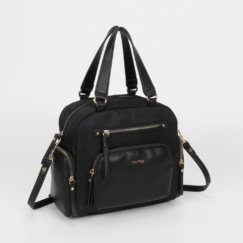BORSA BAULETTO IN NYLON CON DETTAGLI IN PU NERO