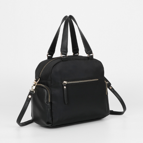 BORSA BAULETTO IN NYLON CON DETTAGLI IN PU NERO