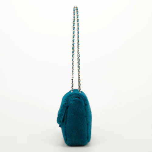BORSA A TRACOLLA MEDIA EFFETTO PELLICCIA BLU OTTANIO