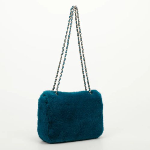 BORSA A TRACOLLA MEDIA EFFETTO PELLICCIA BLU OTTANIO