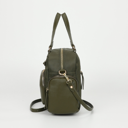 BORSA BAULETTO IN NYLON CON DETTAGLI IN PU VERDE MILITARE