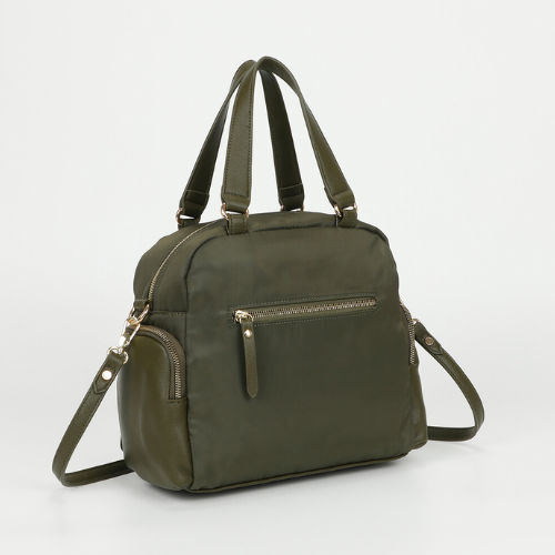BORSA BAULETTO IN NYLON CON DETTAGLI IN PU VERDE MILITARE