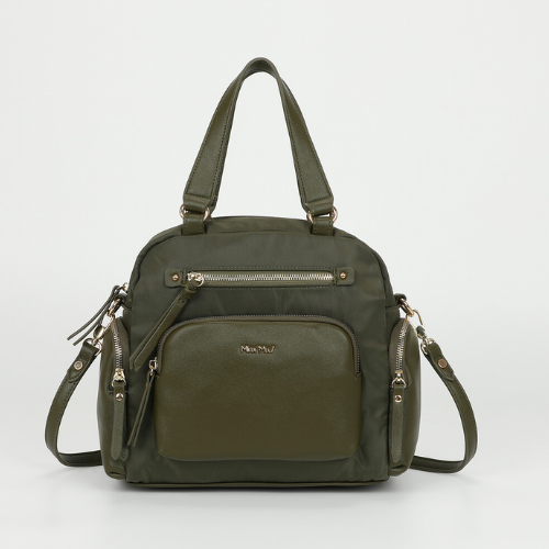 BORSA BAULETTO IN NYLON CON DETTAGLI IN PU VERDE MILITARE