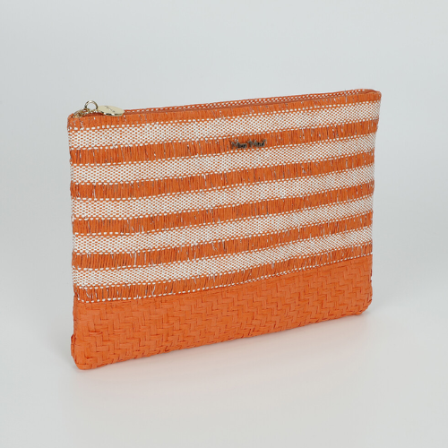 PORTAOGGETTI A RIGHE IN STRAW PAPER ARANCIO 