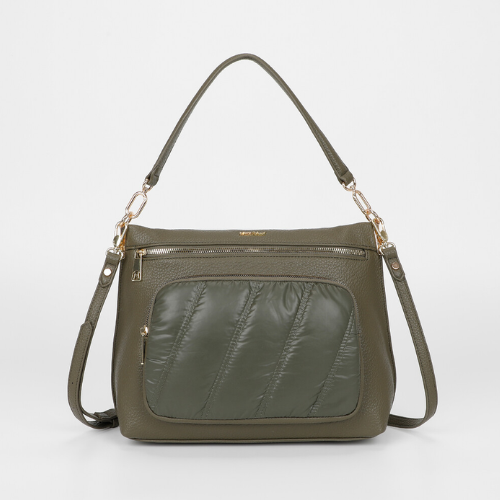 BORSA A SPALLA CON DETTAGLIO IN PIUMINO VERDE MILITARE