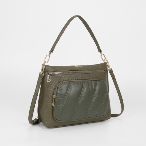 BORSA A SPALLA CON DETTAGLIO IN PIUMINO VERDE MILITARE