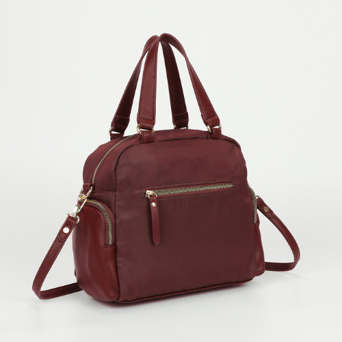 BORSA BAULETTO IN NYLON CON DETTAGLI IN PU BURGUNDY
