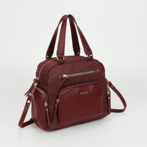 BORSA BAULETTO IN NYLON CON DETTAGLI IN PU BURGUNDY
