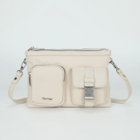 BORSA TRACOLLA A 2 BUSTE IN NYLON CON TASCHE BEIGE