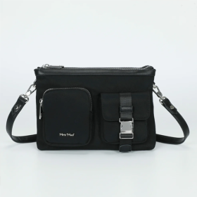 BORSA TRACOLLA A 2 BUSTE IN NYLON CON TASCHE NERO