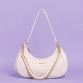 BORSA A SPALLA IN CANVAS CON CATENA - Panna