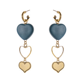 ORECCHINI LUNGHI CON TRE CUORI PENDENTI ORO E BLU ART.330704H