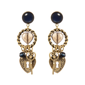ORECCHINI CON CERCHIETTO, CUORE E CHIAVE BLU ART.330805H