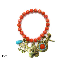 BRACCIALE ELASTICO CORALLO CRISTALLO CERAMICA FLORA