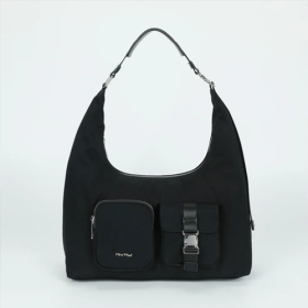 BORSA A SACCA IN NYLON CON TASCHE NERA