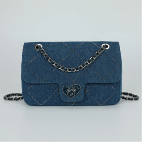 BORSA A SPALLA IN JEANS CON STRASS BLU SCURO