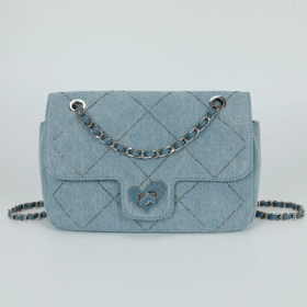 BORSA A SPALLA IN JEANS CON STRASS BLU MEDIO