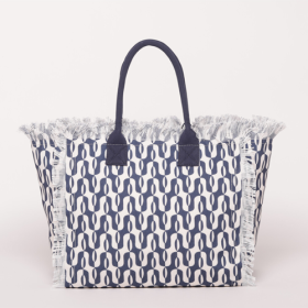 BORSA SHOPPER GRANDE IN FANTASIA BIANCO/BLU