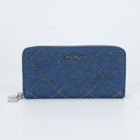 PORTAFOGLIO GRANDE IN JEANS CON STRASS BLU SCURO