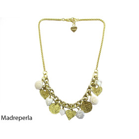 COLLANA GIROCOLLO MADREPERLA BIANCO PIETRE METALLO