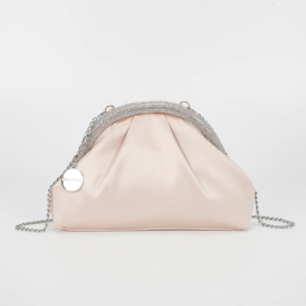BORSA CLUTCH IN RASO CON BORDO DI STRASS ROSA 