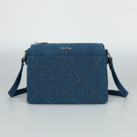 BORSA A BUSTA IN JEANS CON STRASS BLU SCURO 