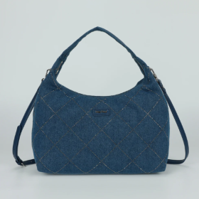 BORSA A SACCA IN JEANS CON STRASS BLU SCURO 