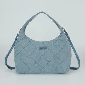BORSA A SACCA IN JEANS CON STRASS BLU MEDIO 