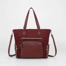 BORSA A SACCA IN NYLON CON DETTAGLI IN PU BURGUNDY