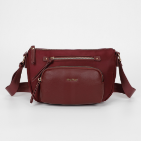 BORSA A TRACOLLA IN NYLON CON DETTAGLI IN PU BURGUNDY